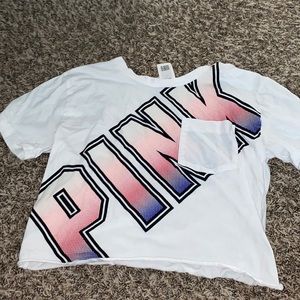 pink cropped workout shirt